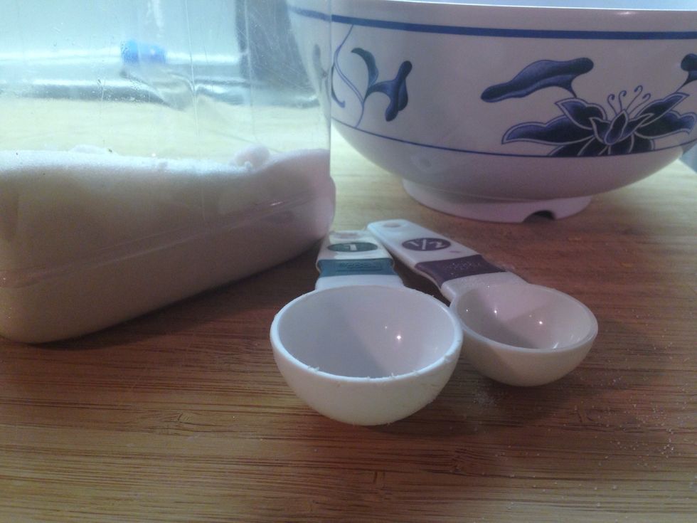 Then add 2 1/2 tablespoons of sugar to the salt and pepper.