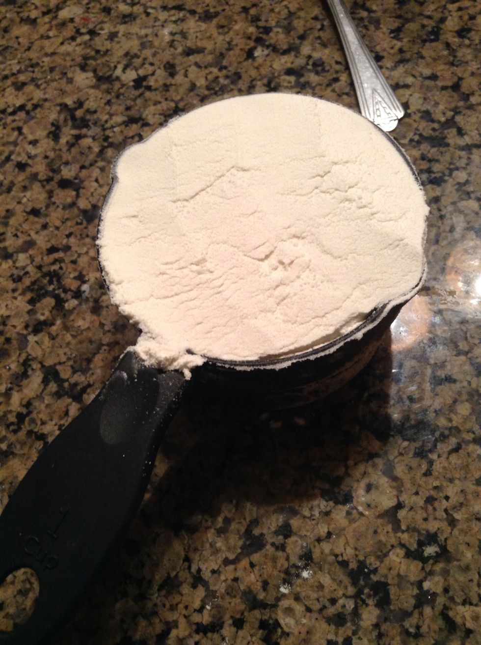 Then add 2 and 1/4 cups of flour to the bowl