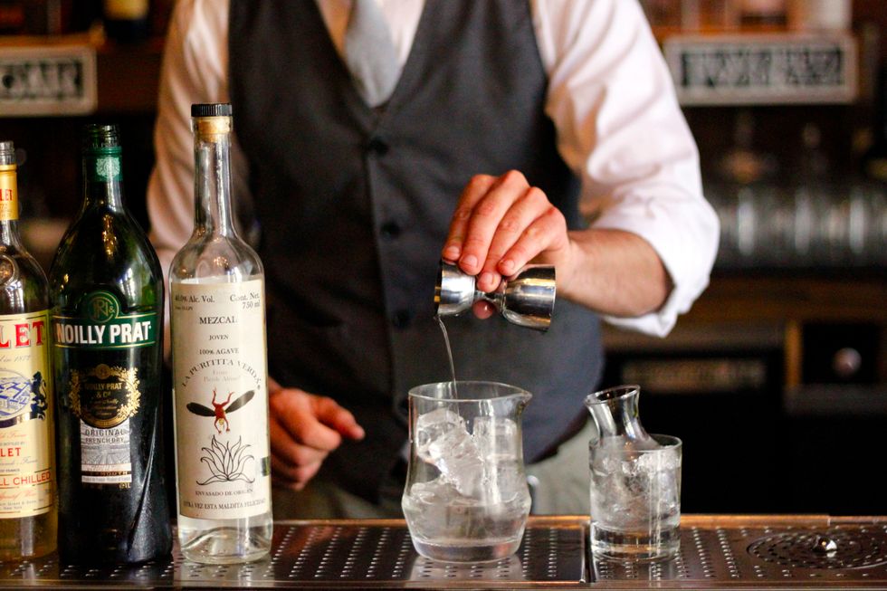 Then add .75 oz. Noilly Prat dry vermouth