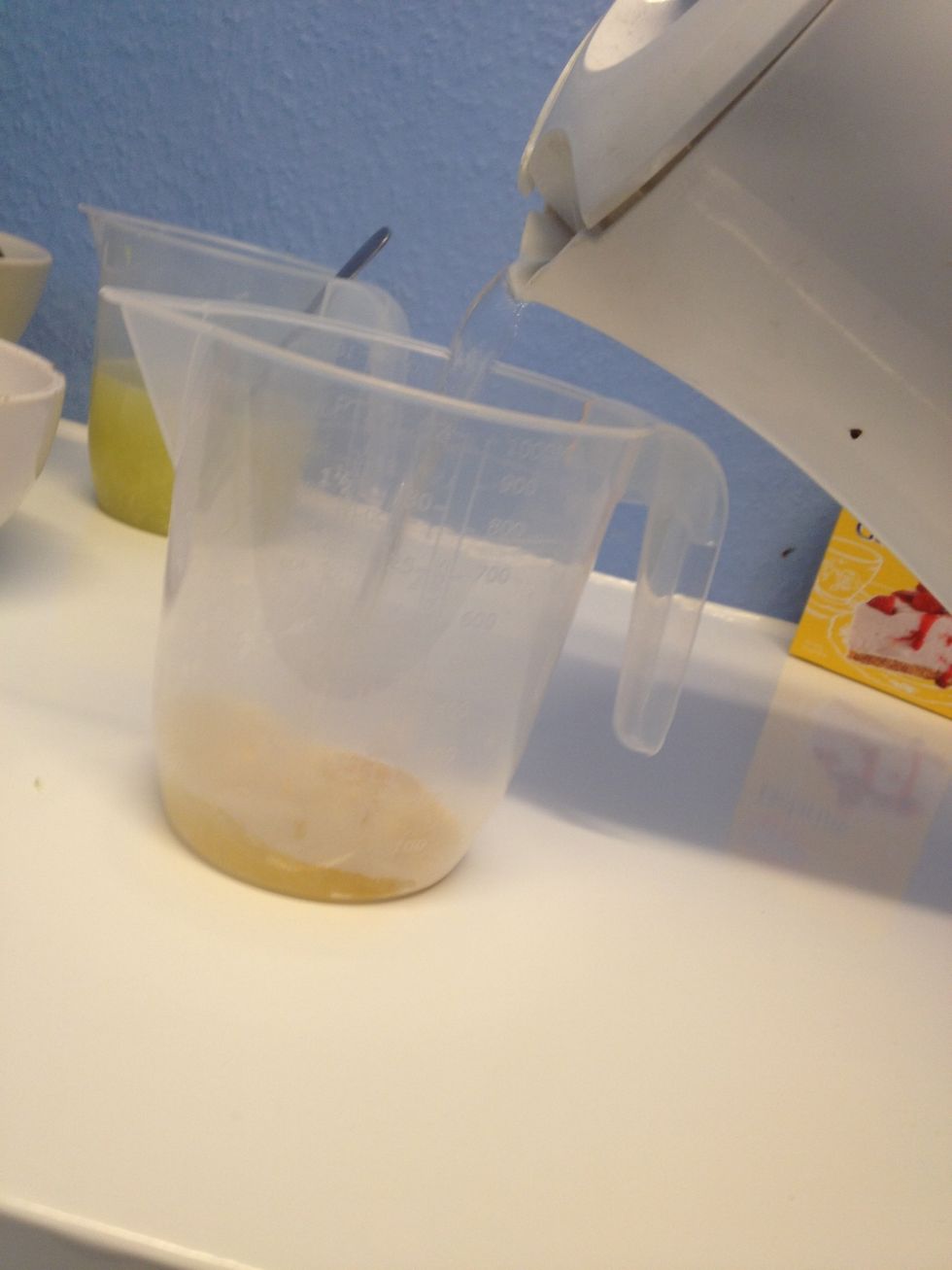 Then add a quarter of a pint of hot water.