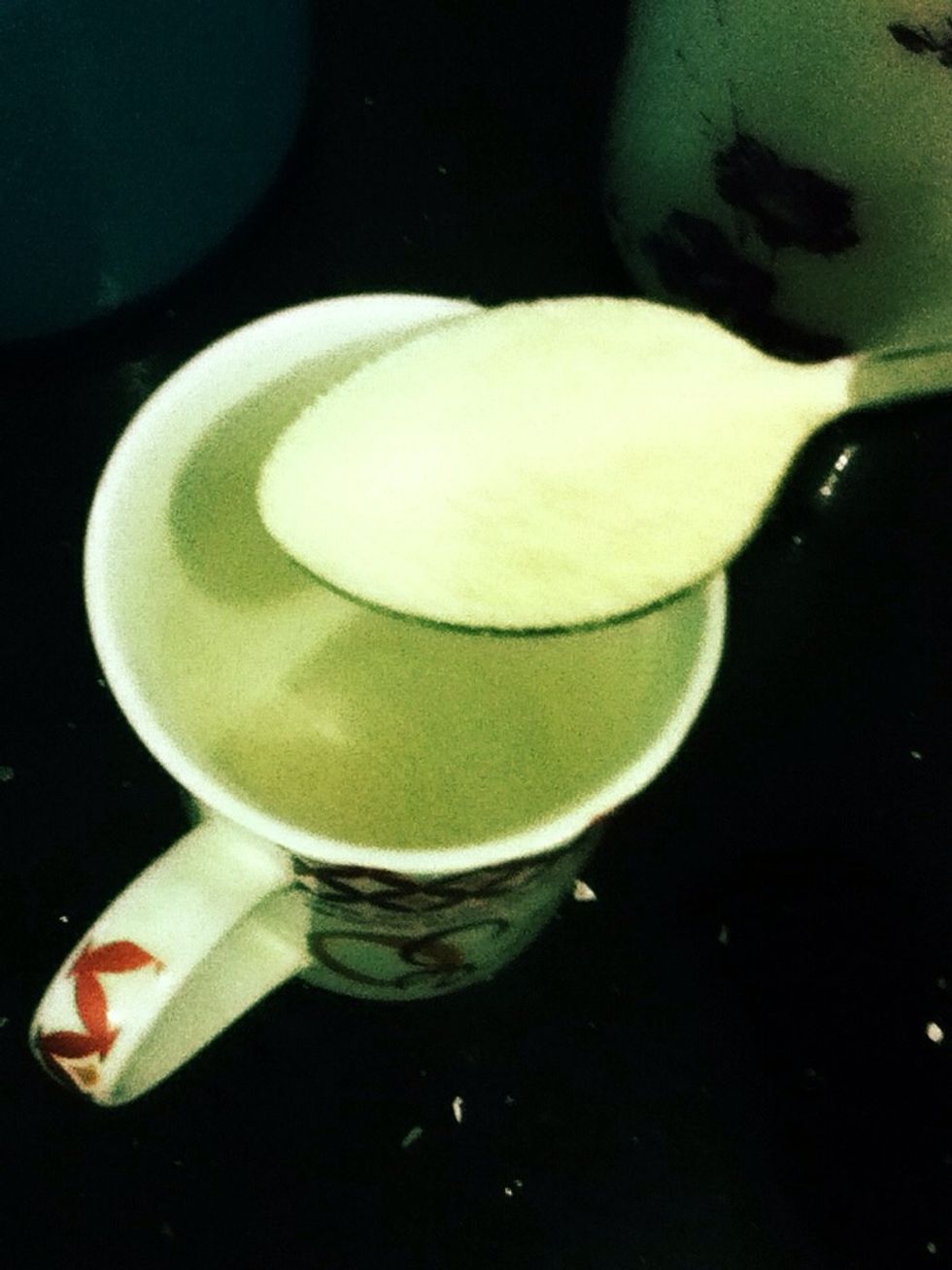Then, add a tablespoon of powdered milk into the cup \ud83d\ude0a