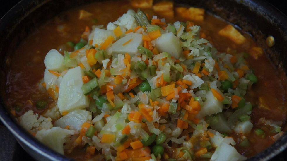Then add boiled vegetables to the paste and cook for 5-7 min in medium flame...