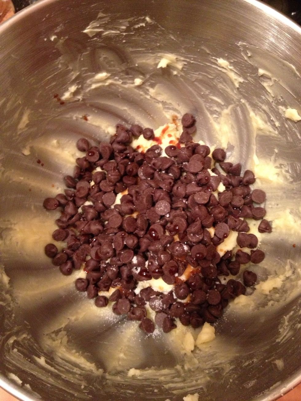 Then add chocolate chips, salt, vanilla.