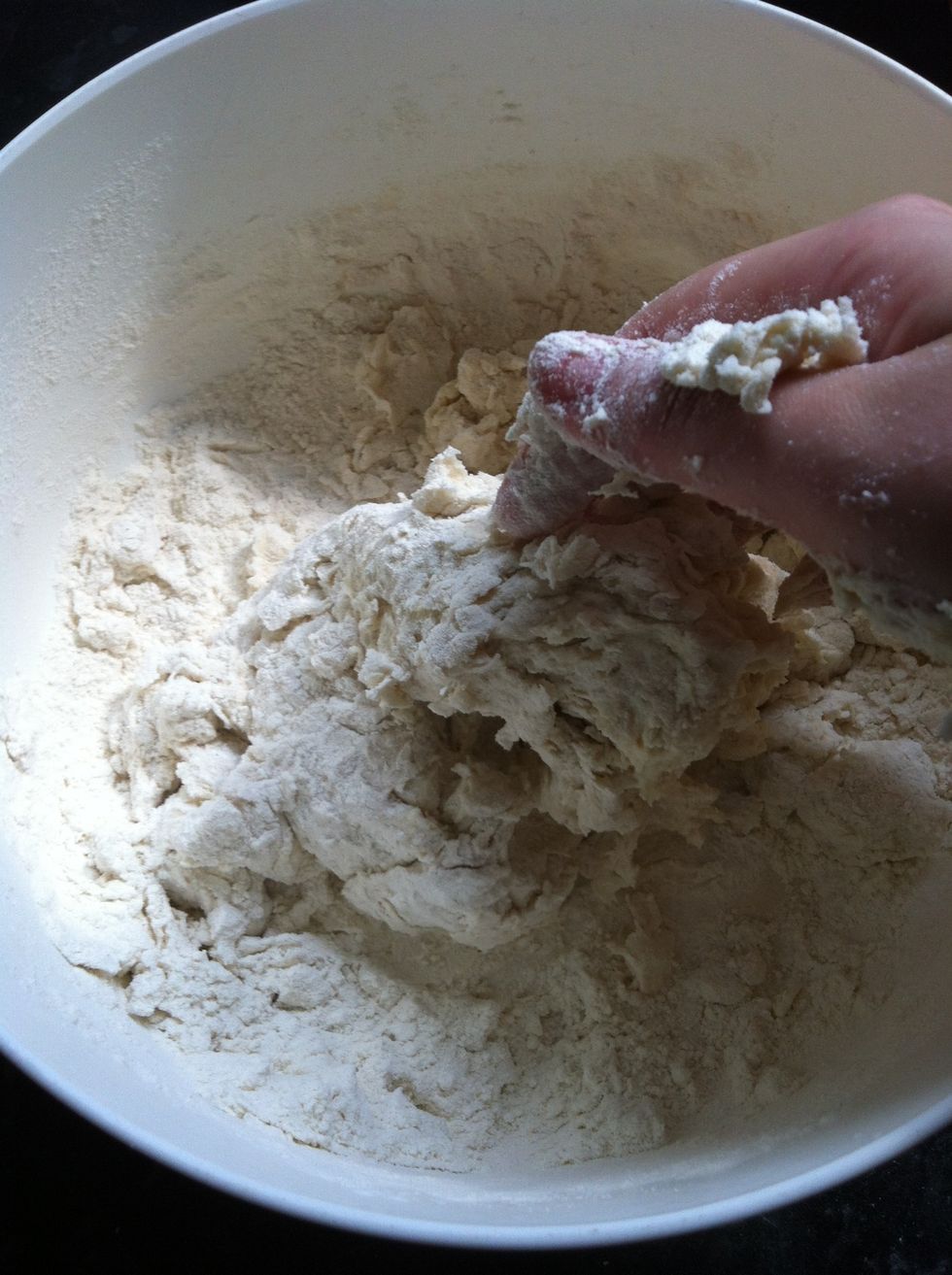 Then add cold water and knead with hand