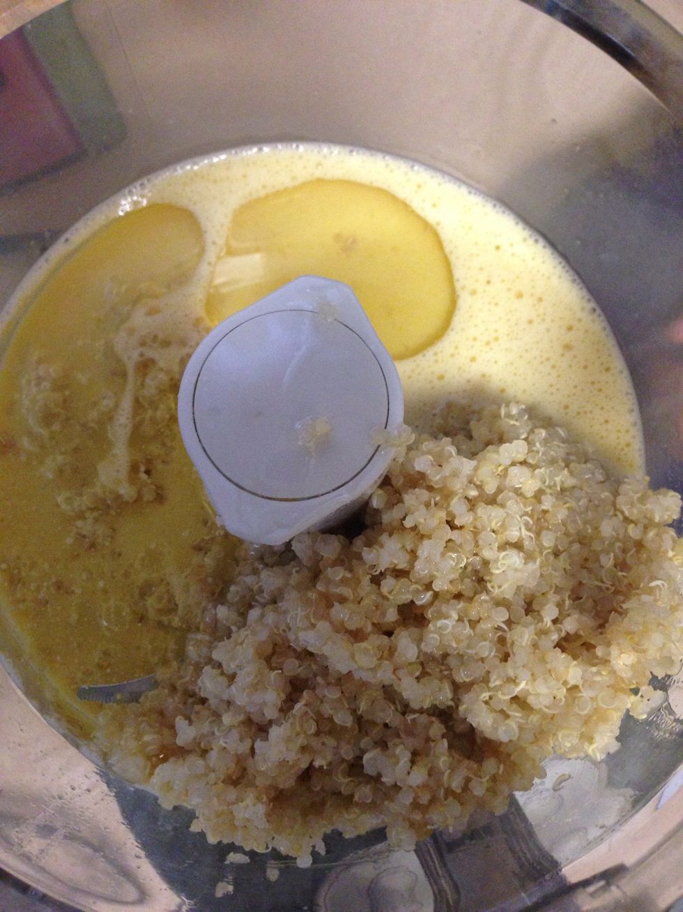 Then add cooked quinoa and blend.