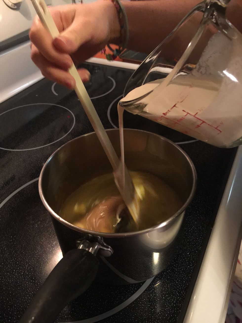 Then add cream and stir up until mixed