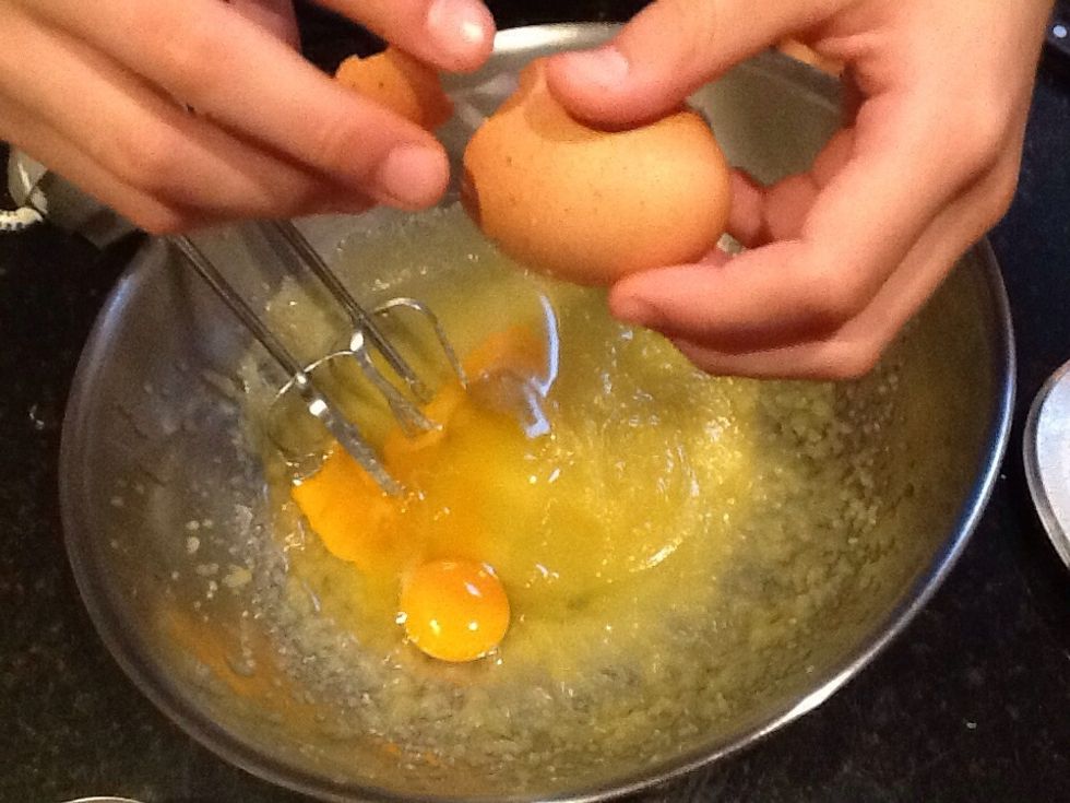 Then add eggs and beat well