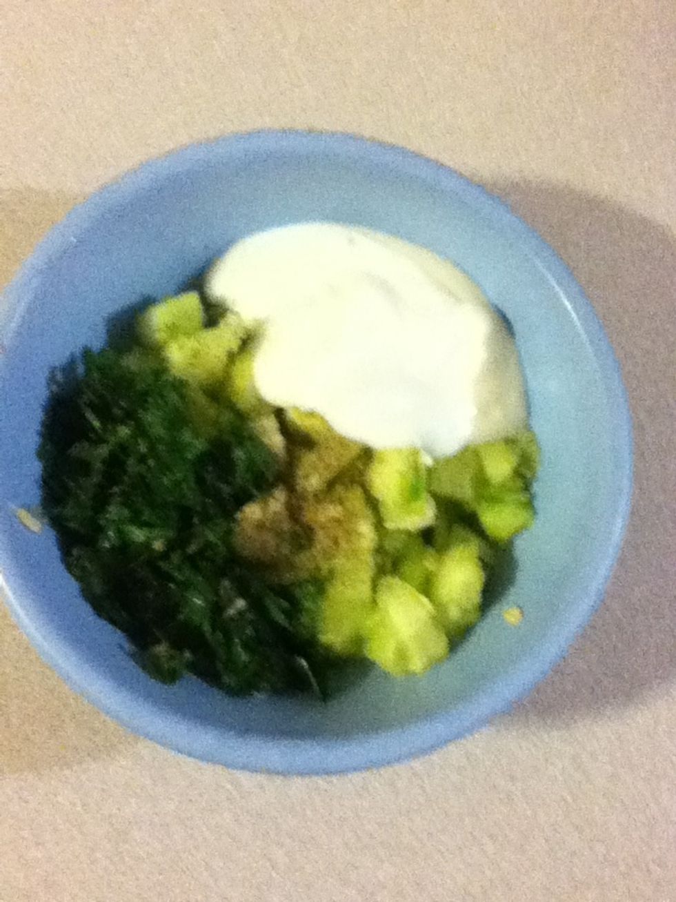 Then add 'em to the cucumber with salt & pepper and just enough yogurt to make a sauce.