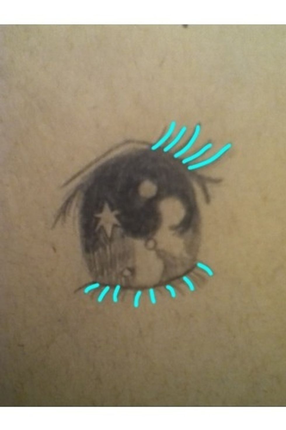 Then add eyelashes, a lot on the bottom and a few on the top right.