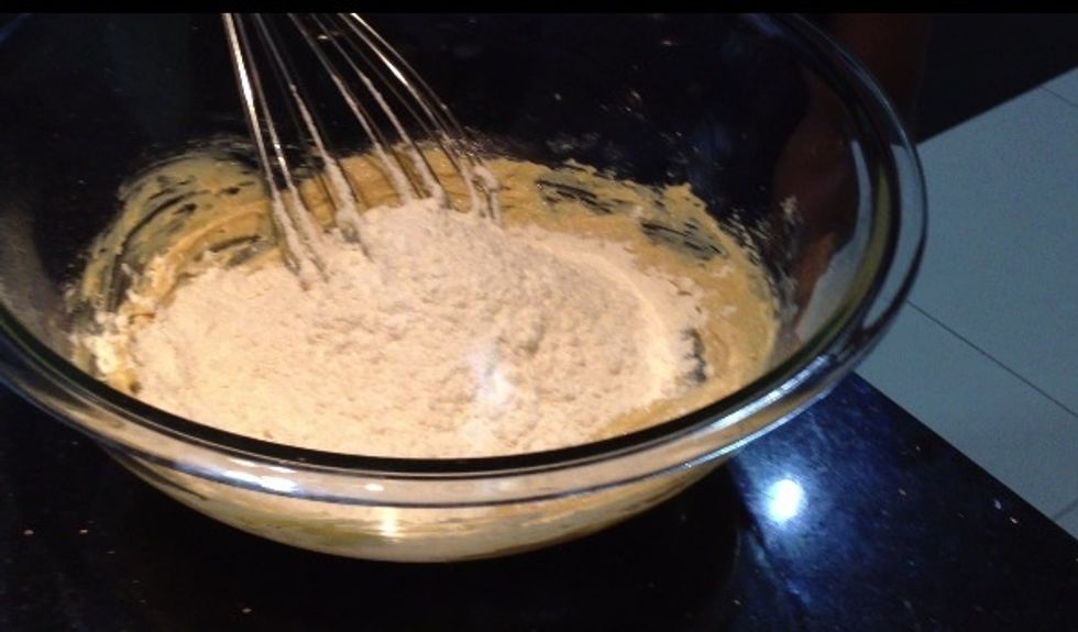 Then add flour, baking soda, salt. Mix only till combined. Do not overmix!