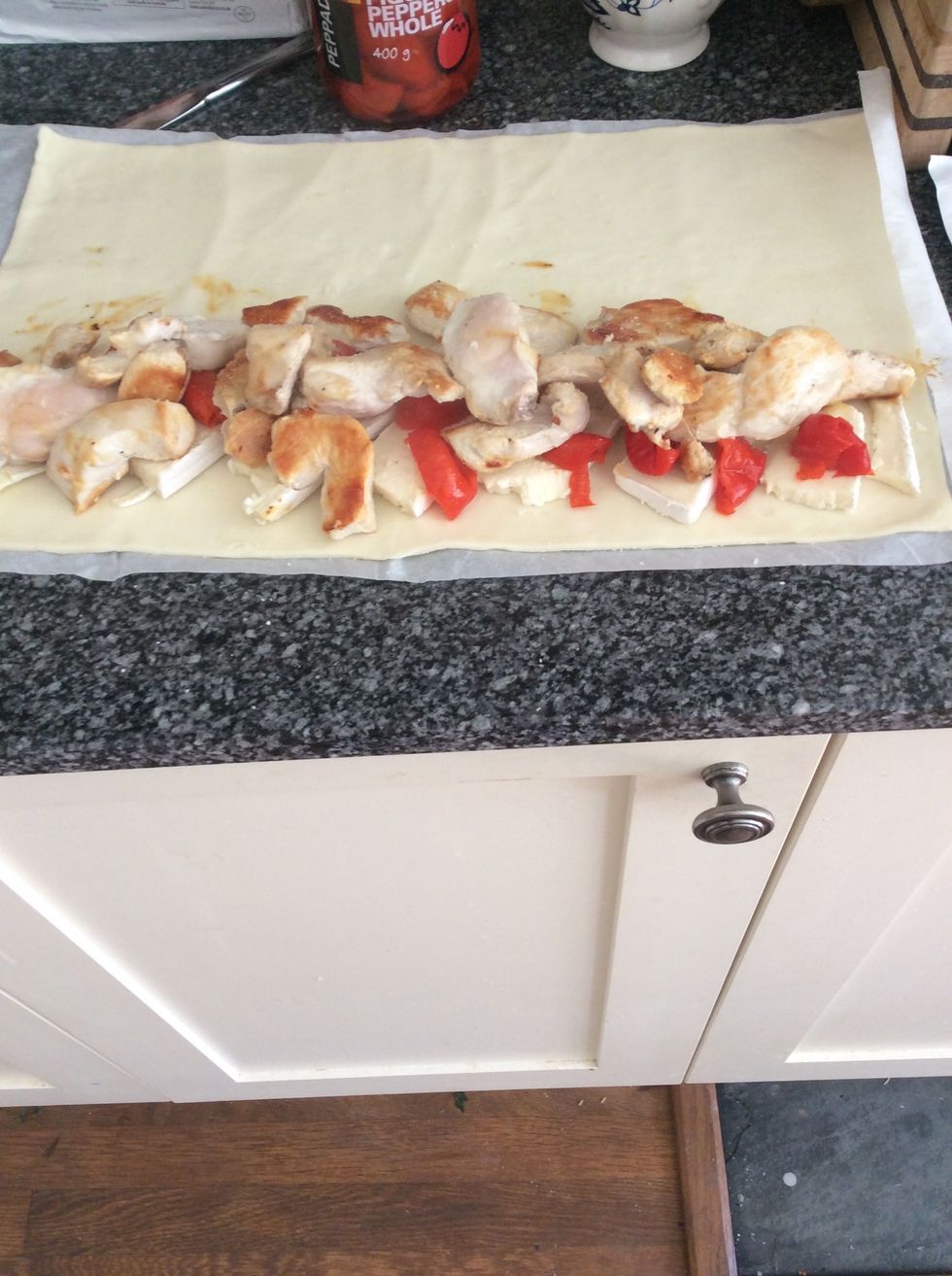 Then add half your chicken to one pie