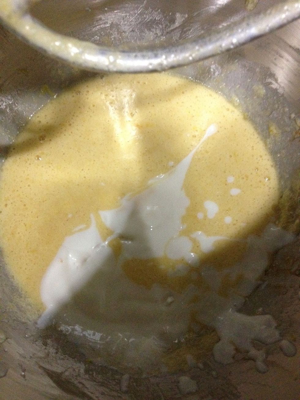 Then add in sour cream. I ran out, so I used plain yoghurt.