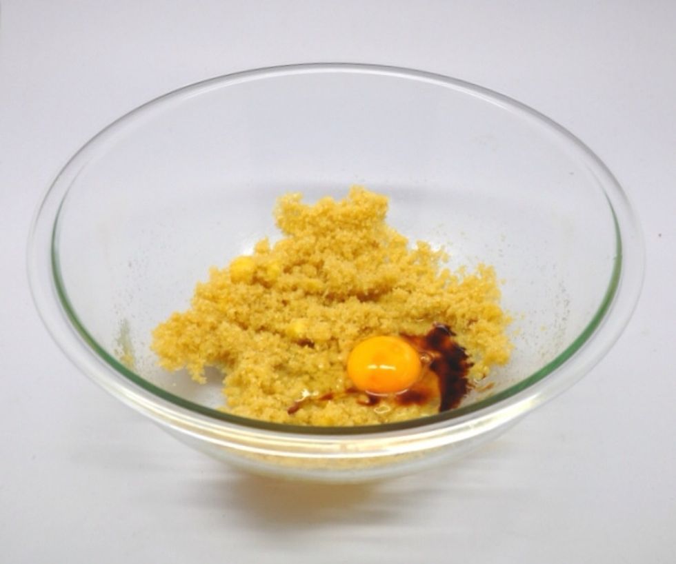 Then add in the egg and vanilla extract; mix till combined.
