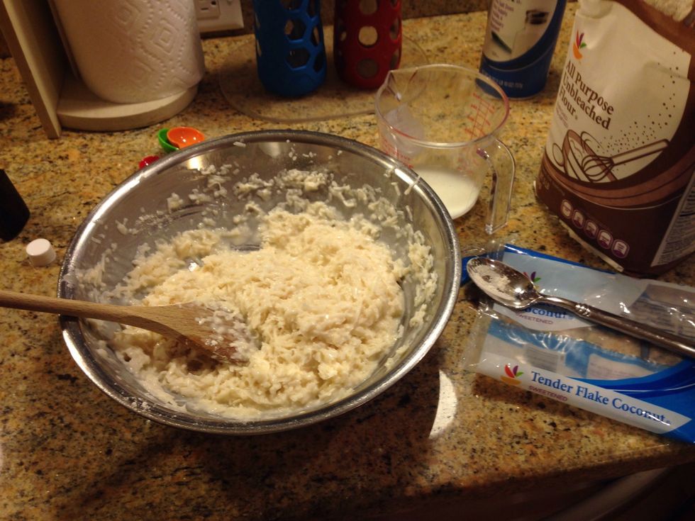 Then add in the milk and vanilla extract slowly