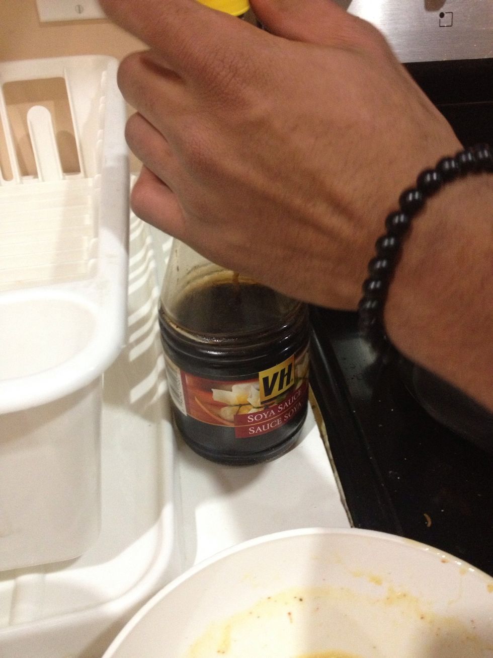 Then add in the soya sauce.