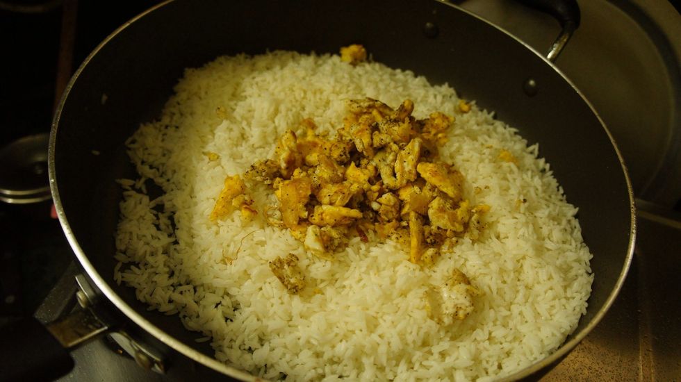 Then add mashed egg...