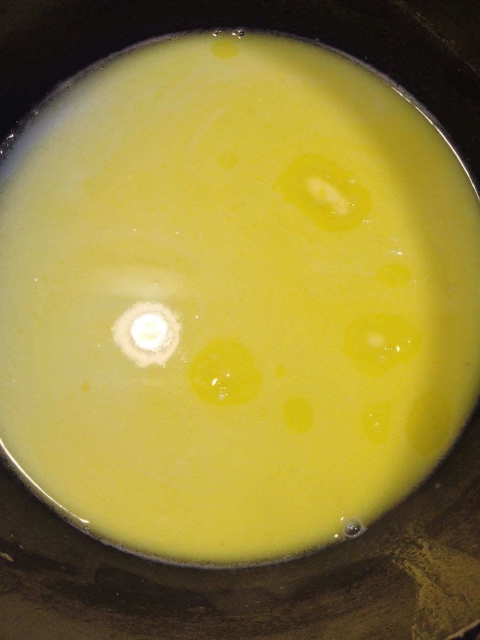 Then add milk and butter into pan, let simmer