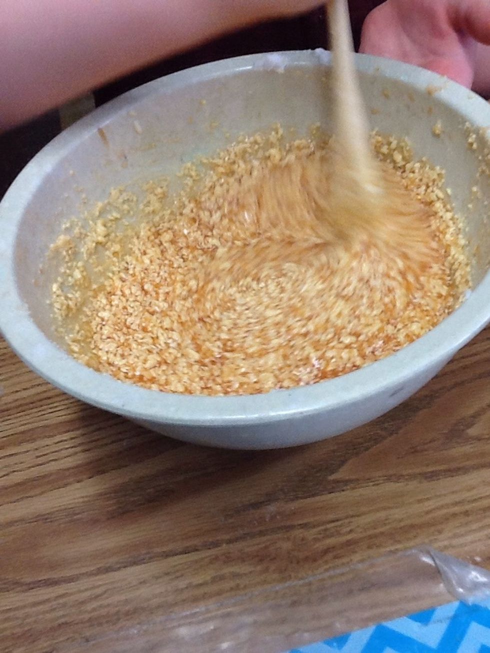 Then add pureed tomatoes to bowl with the eggs,shortening, sugar, vanilla, and mix well.