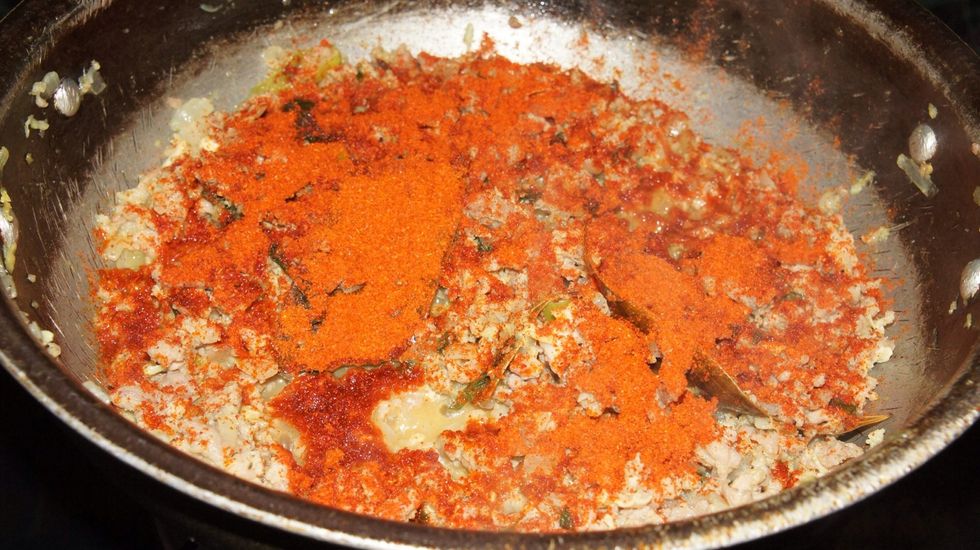 Then add red chilli powder to it..