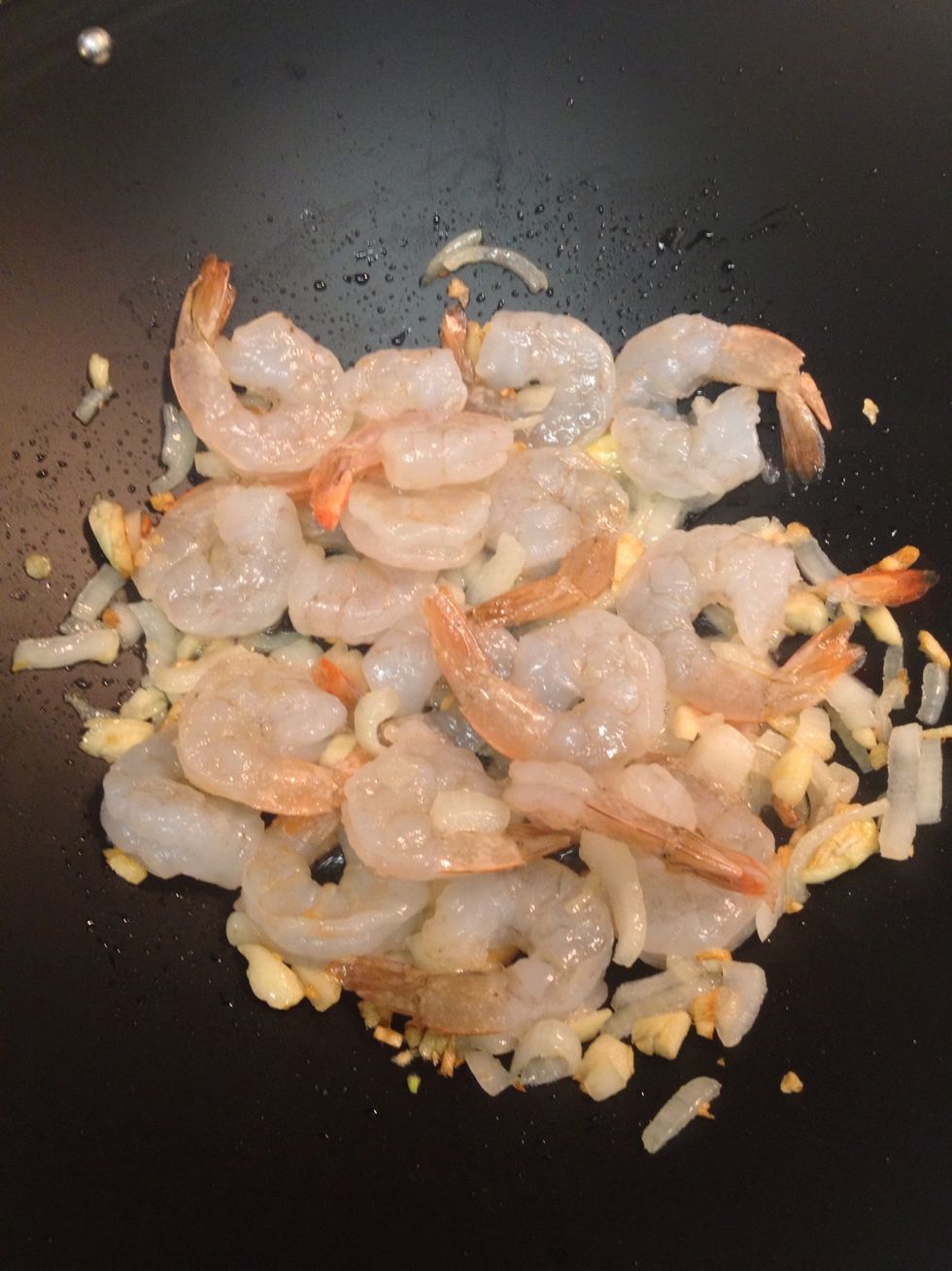 Then add shrimp and let cook til it runs pink.