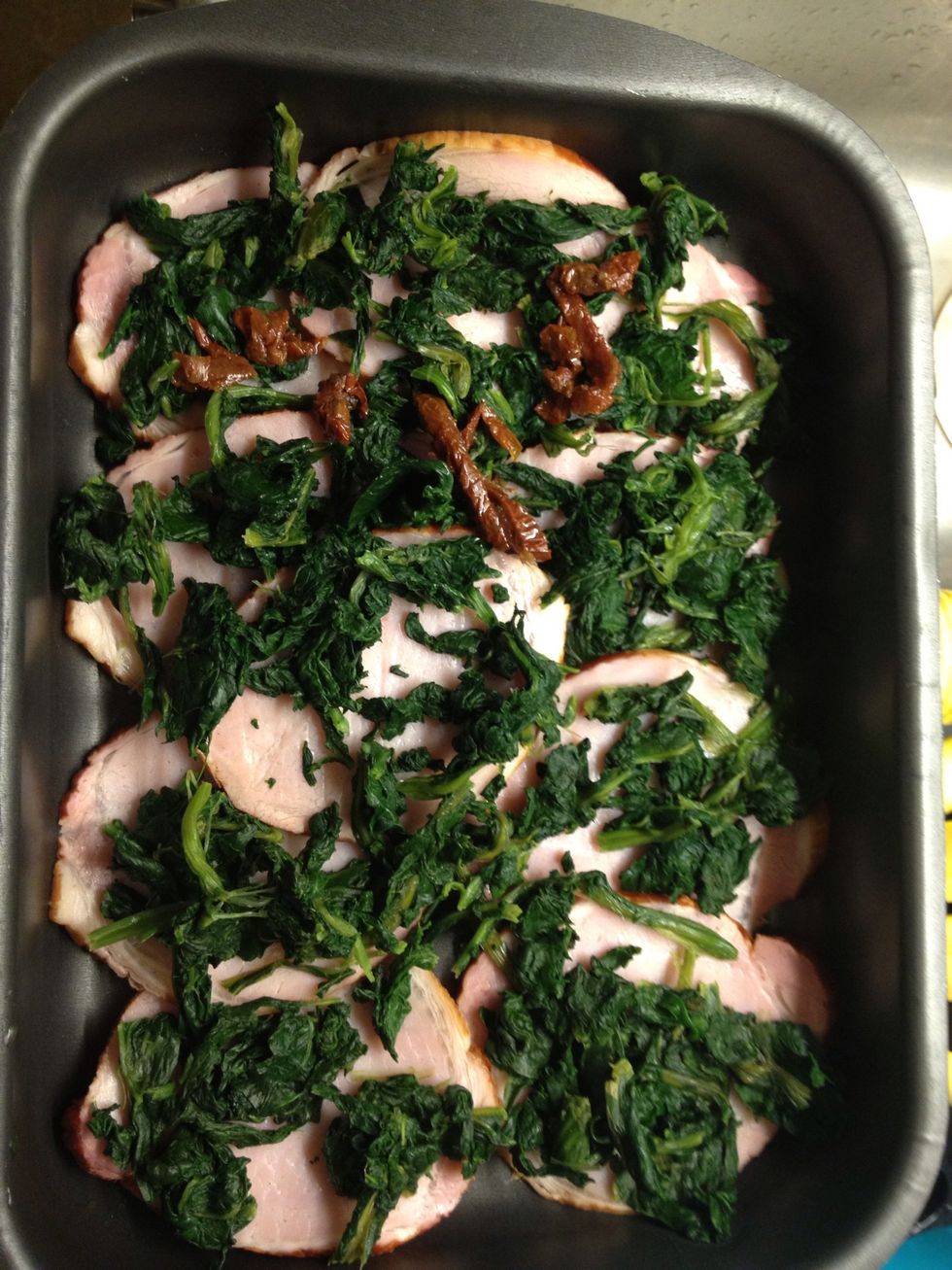 Then add sliced sun dried tomatoes.