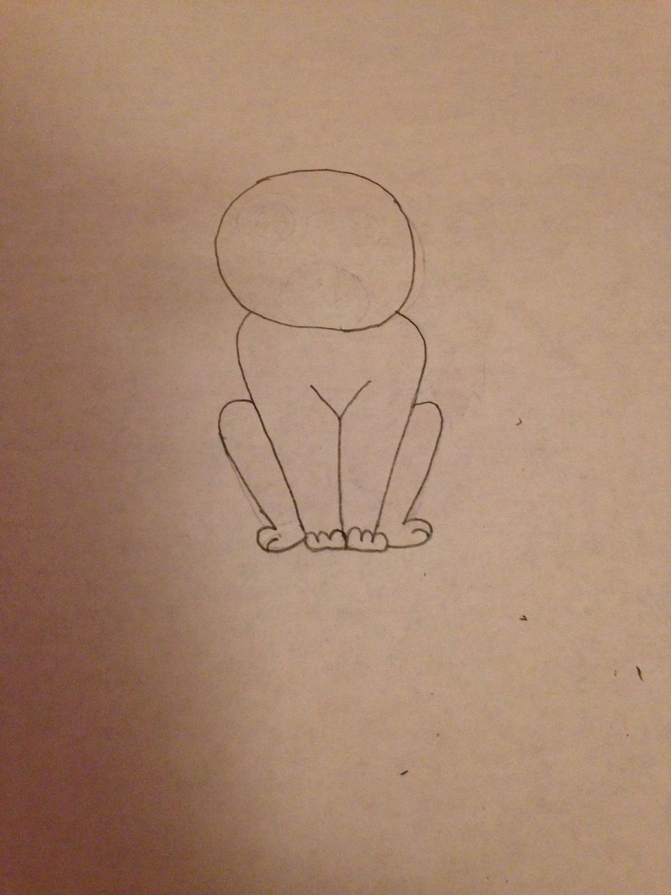 Then add some sideways paws, or "shoes" as I like to call them (just make little curves)