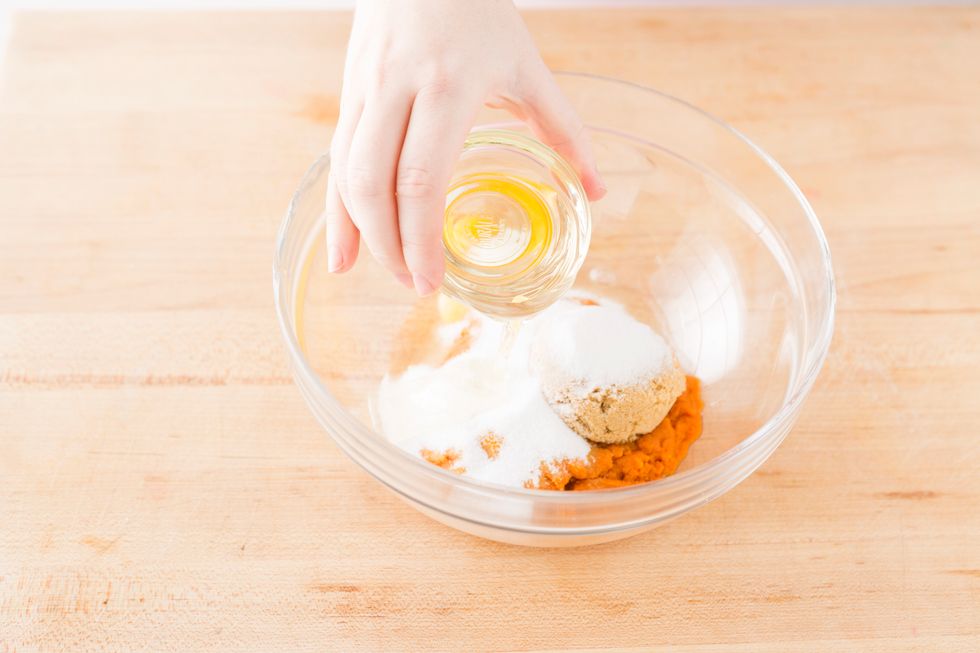 Then add the 1/4 cup of liquid coconut oil. If you don't have that readily available, canola or vegetable oil works great too.