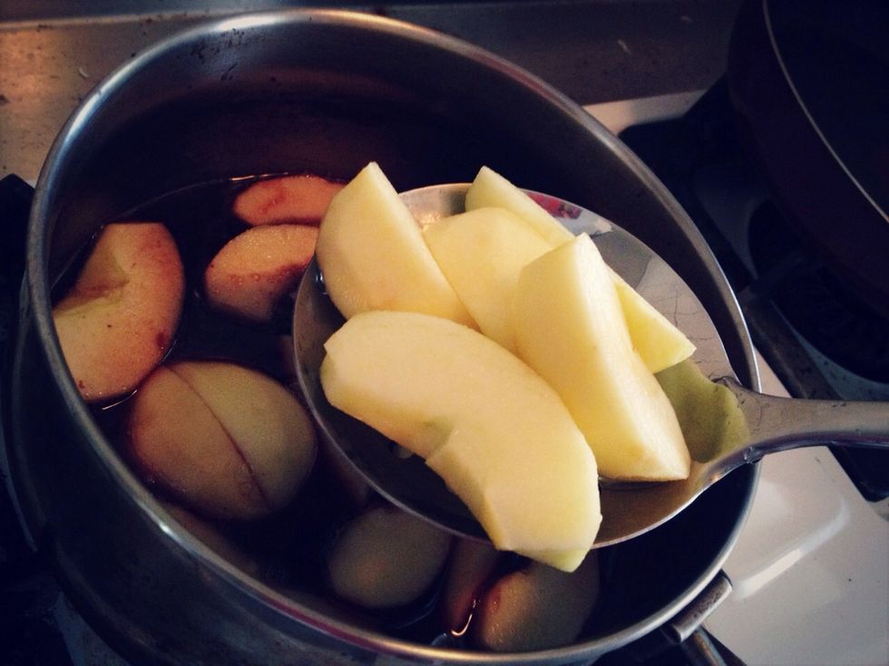 Then add the apples. Reduce heat to low and "COVER".