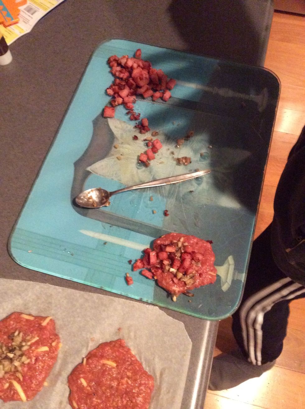 Then add the bacon to the middle of the burger