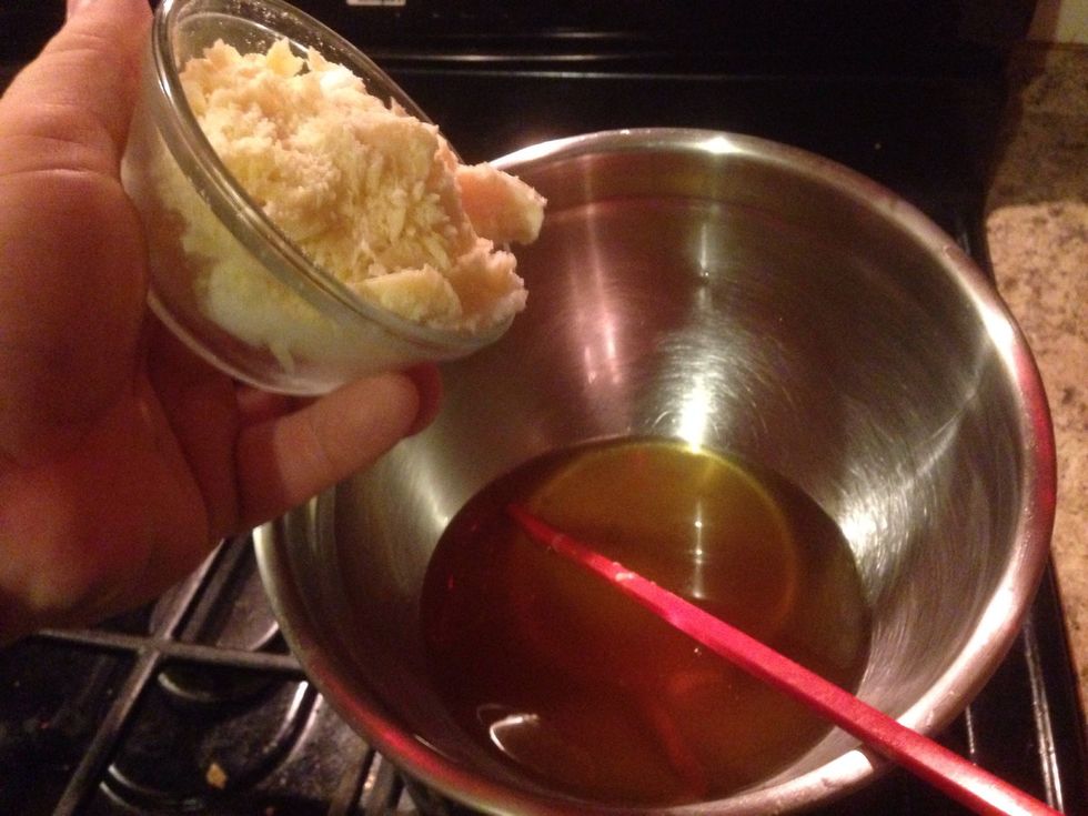 Then add the butters. I use a chopstick to stir.