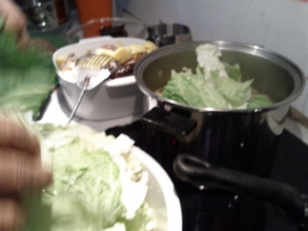 Then add the cabbage to the pot.
