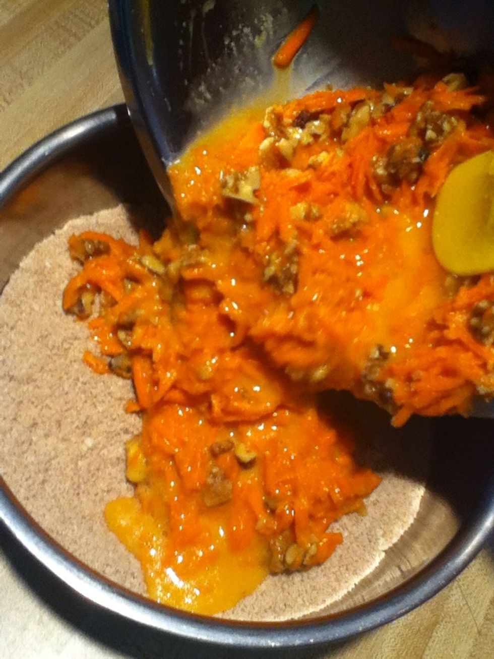 Then add the carrot and egg mixture to the dry ingredients.