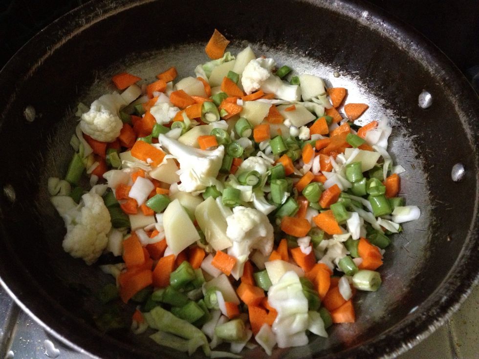 Then add the chopped vegetables in it..