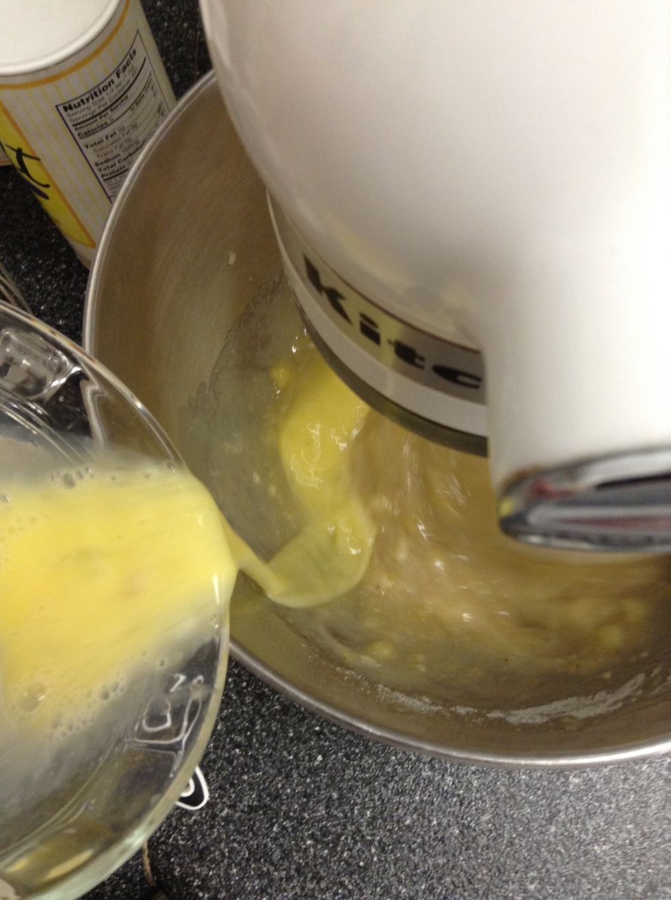 Then add the eggs and butter