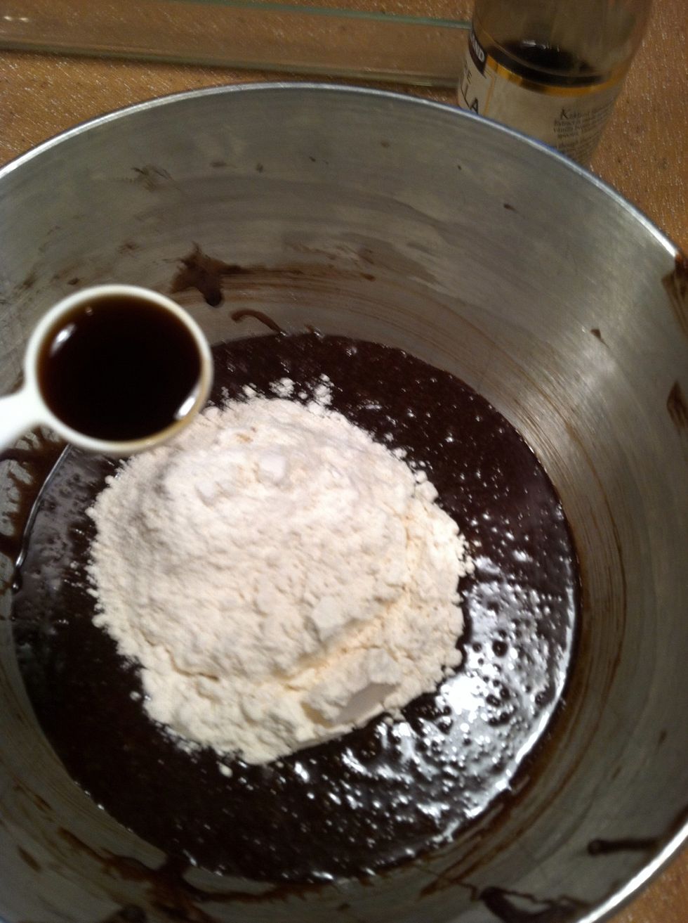 Then add the flour and vanilla