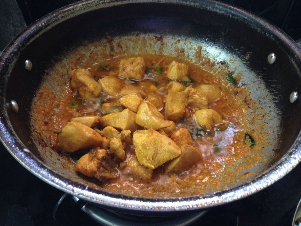Then add the fried chicken pieces to it...