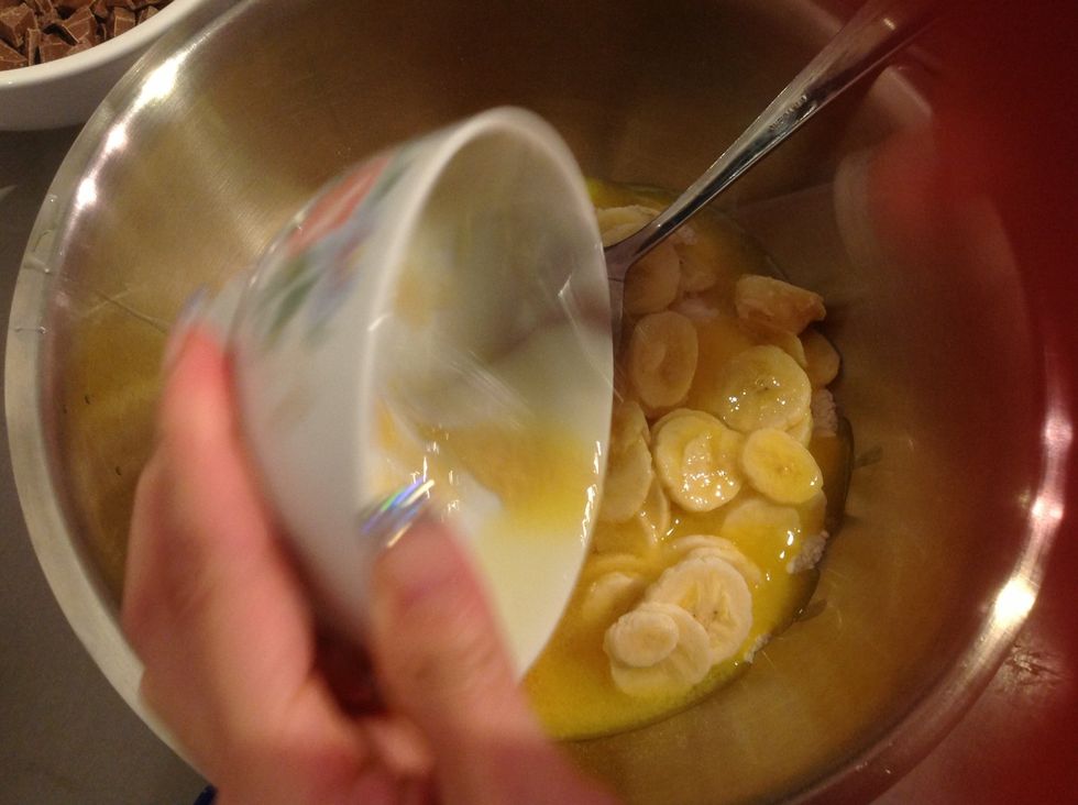 Then add the honey and butter into the mixing bowl.