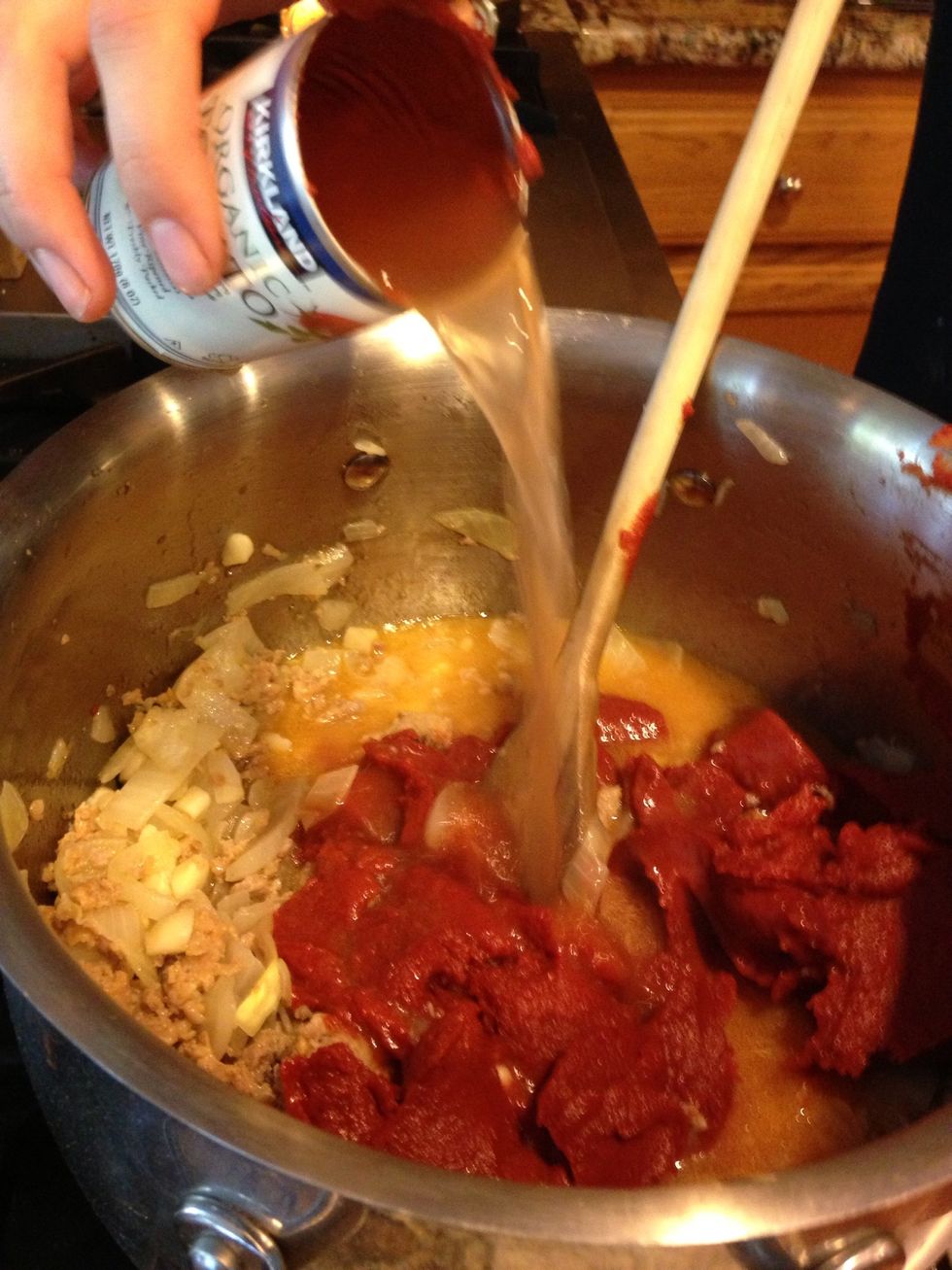 Then add the hot water, stir continually.