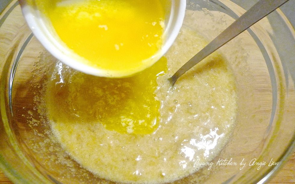 Then add the melted butter and mix well.
