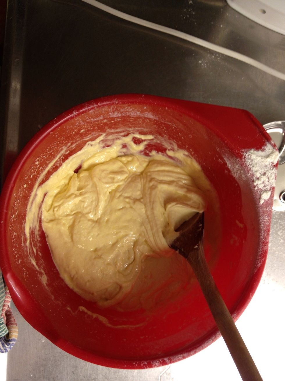 Then add the melted butter...