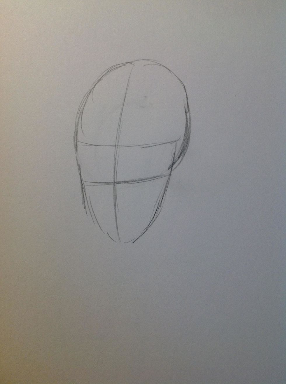 Then add the proportion lines. These lines are the map of your face. It will help you plan where the nose, eyes, ears, and mouth should be.