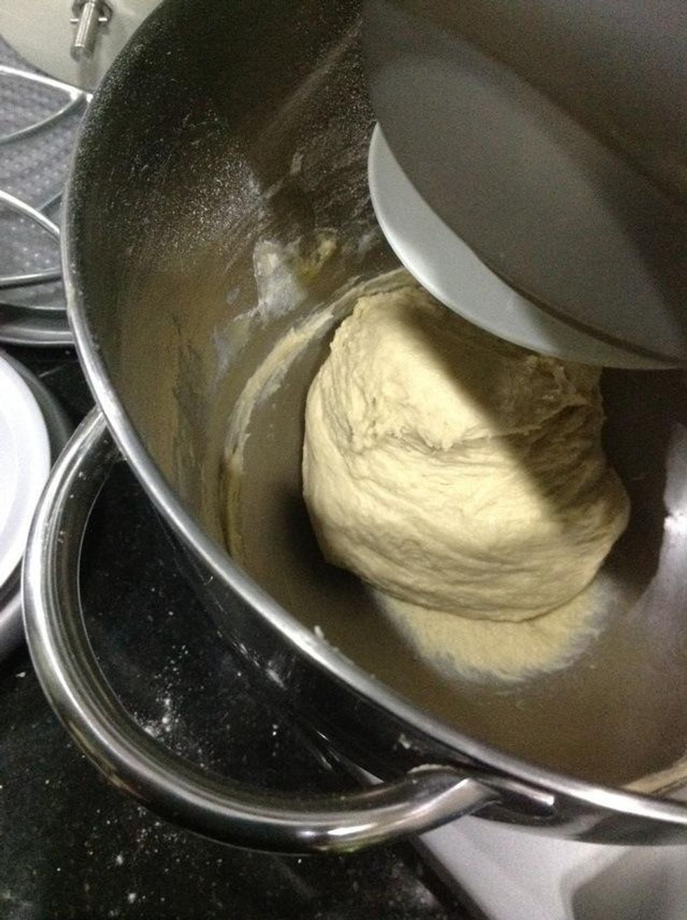 Then add the remaining flour, 1/2 cup at a time. Knead for 5 minutes. It should look like this.