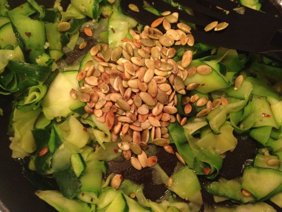 ...then add the roasted pumpkin seeds.