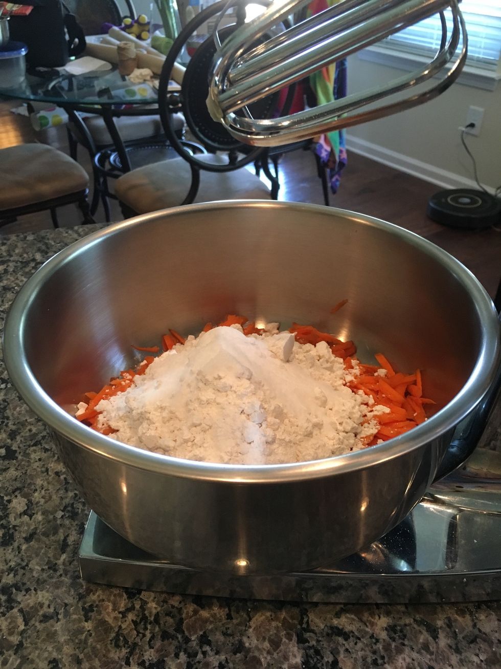 Then, add the salt to the mixing bowl with the previous 4 ingredients.