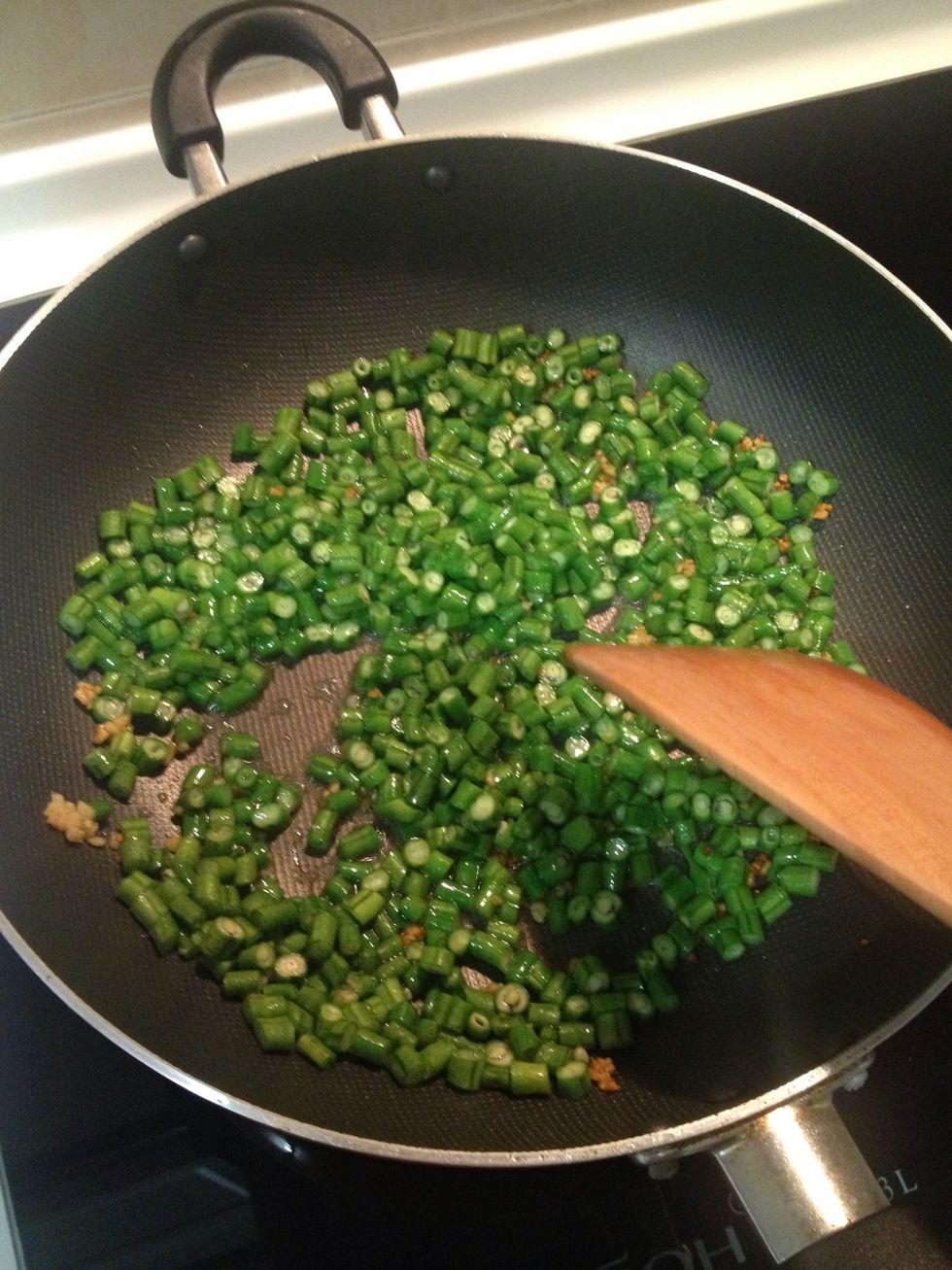 Then add the sliced beans.