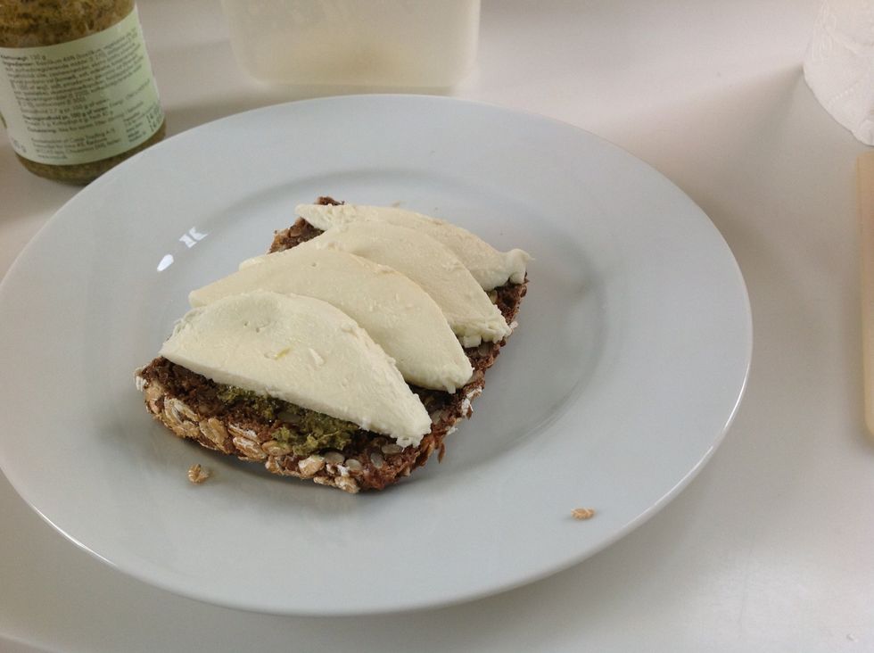 Then add the sliced mozzarella
