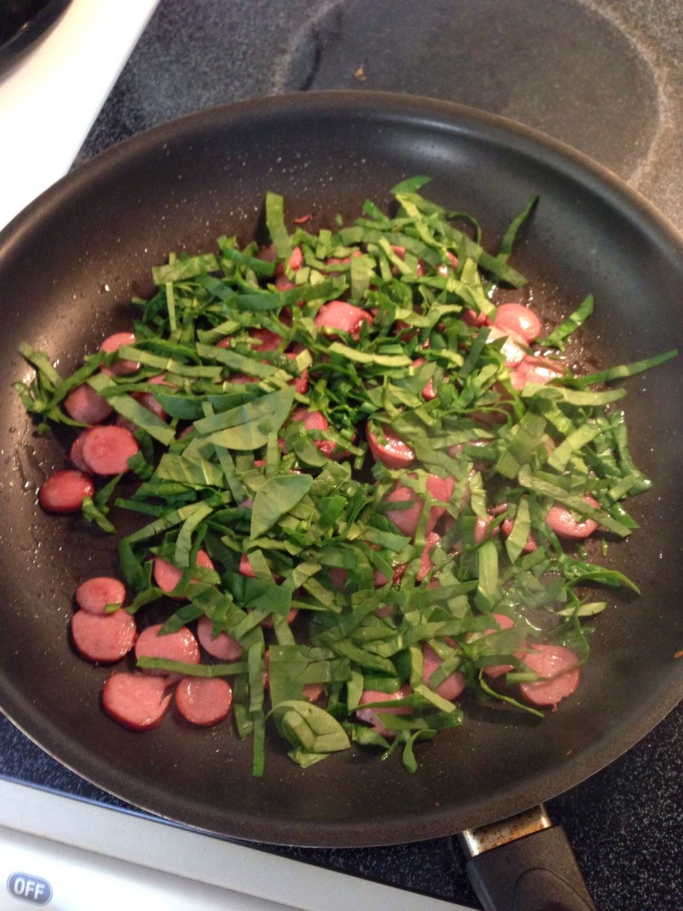 Then add the spinach and stir for about a minute.