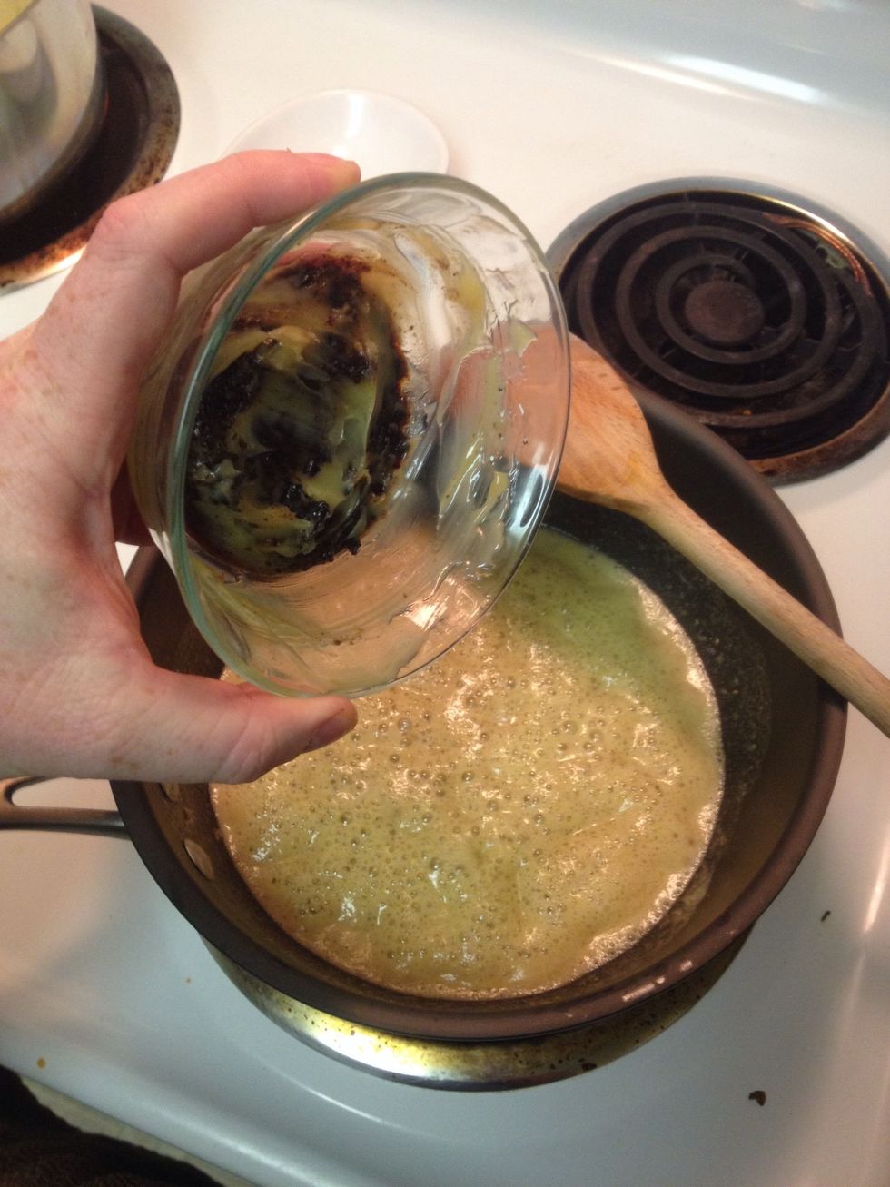 Then add the tasty pan scrapings