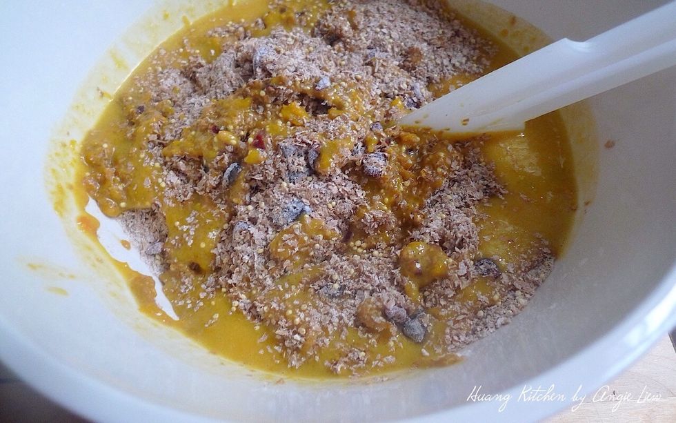 Then add the WET smooth egg batter into the DRY flour mixture.