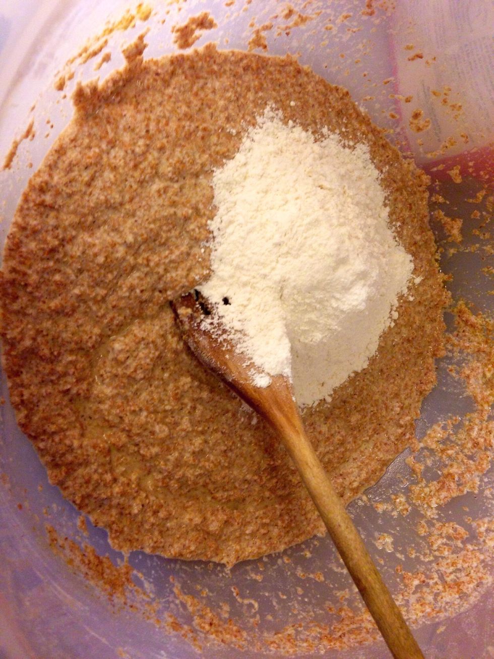 Then add the wheat flour little by little. Usually not all flour is needed.